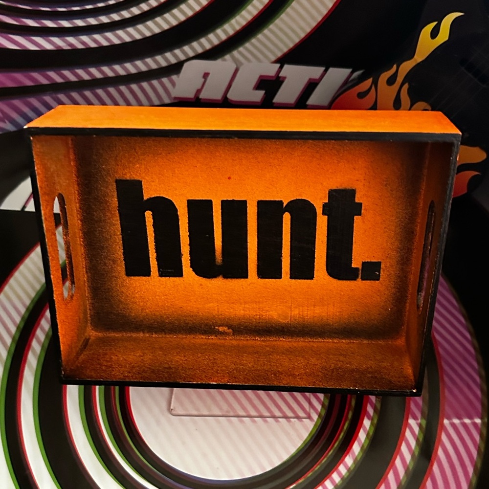 ⚡️Hunt Distressed Orange Home Office Pencil Case Wooden Box gift 4 hunters 7x5x2